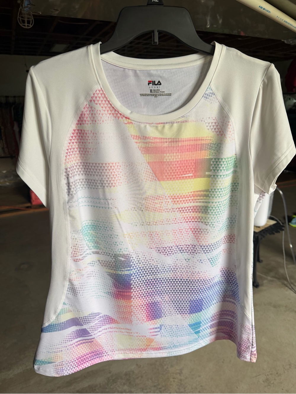 NWOT Fila White Short-Sleeve Tee with Pastel Multicolor Graphic size XL